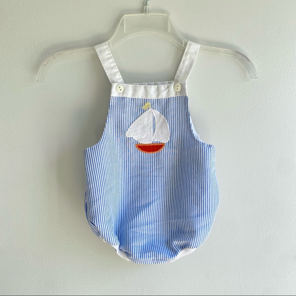 Health Tex | Vintage Baby Summer Seersucker Sailboat Romper